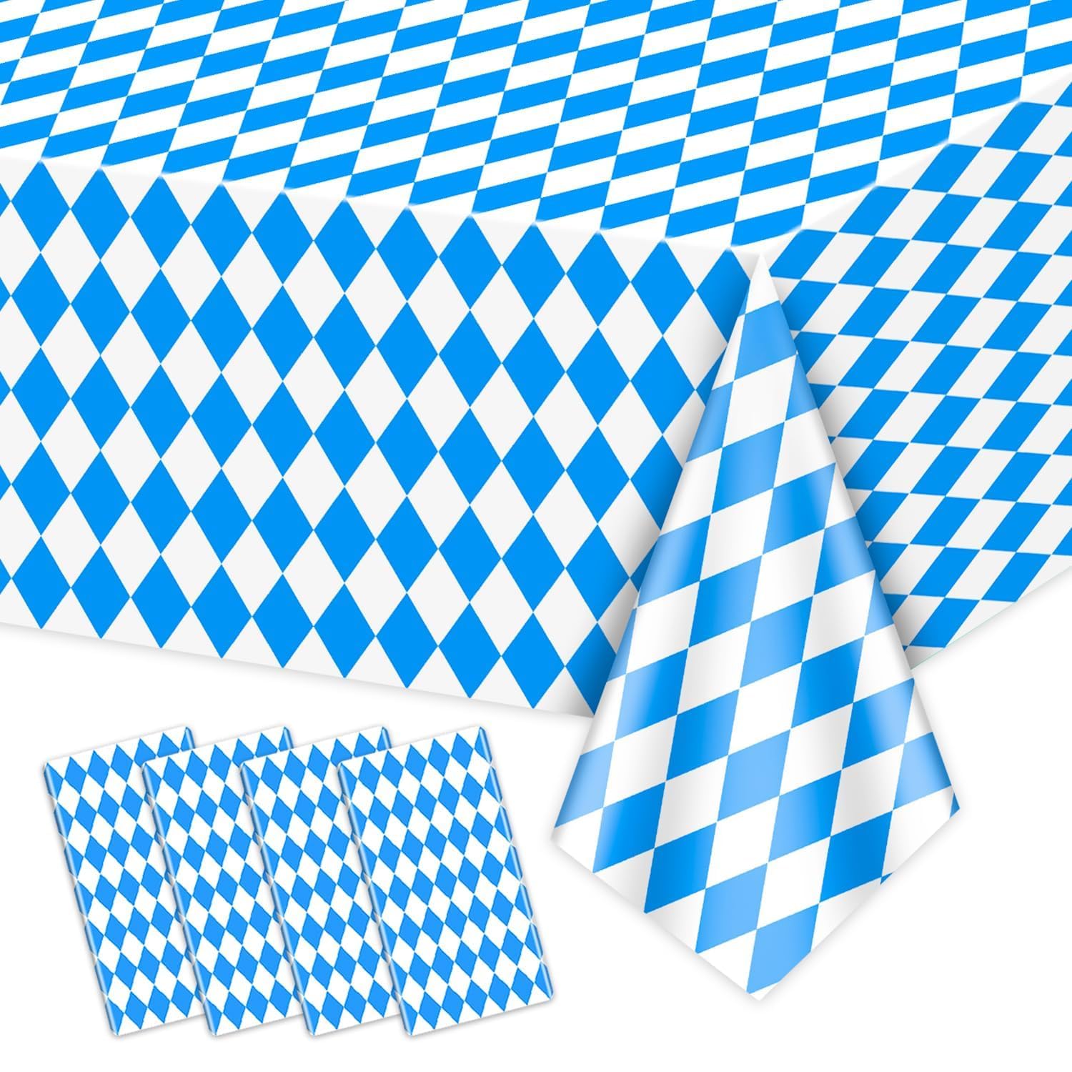 Hegbolke 4 Pack Oktoberfest Tablecloths - Blue and White Checkered Tablecloth Beer Table Cloths Rectangular Oktoberfest Table Covers for German Oktoberfest Decorations Supplies, 86.6" x 54"