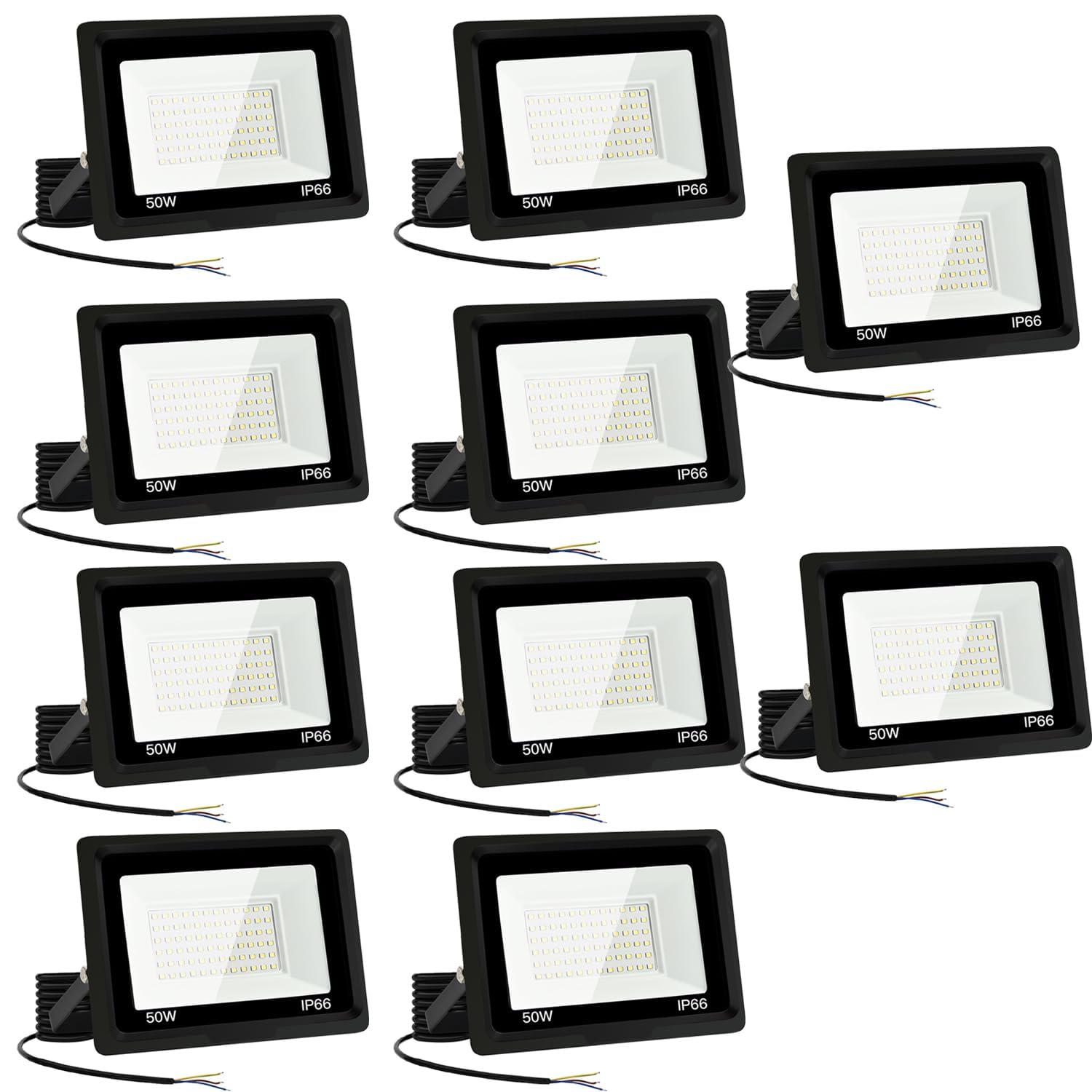 (10pack LED Strahler Außen 50W Kaltweiß 6000K 3000LM Superhell Außenstrahler LED Fluter IP66 Wasserfest LED Außenleuchte Flutlicht LED-Strahler für Hinterhof, Garage, Flur,Garten