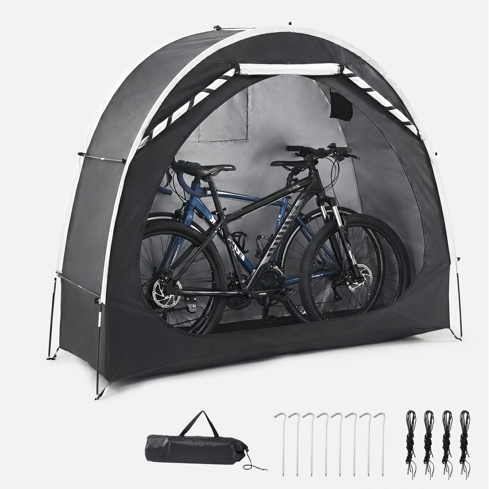 Aoxun Fahrradgarage für 2 Fahrräder, Fahrradzelt Wetterfest 210D Oxford Motorrad Garage, Fahrrad Garage Outdoor Gerätezelt für Fahrräder Motorräder Gartengeräte Rasenmäher, Schwarz, 200x80x165CM