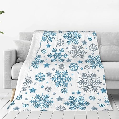 Manta de invierno con copos de nieve, acogedora y suave, manta de Navidad para sofá, silla, cama, manta térmica de viaje de 80 x 60 pulgadas,