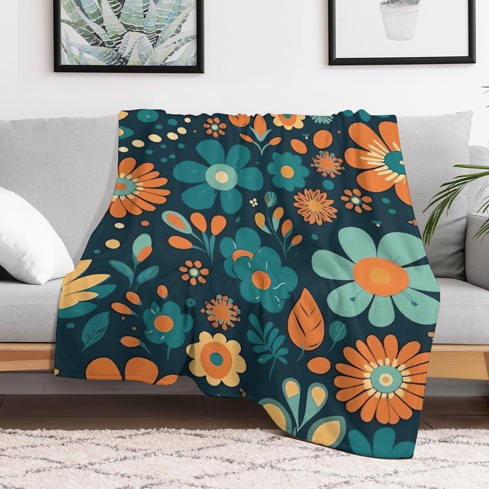 Couverture flanelle haut de gamme ultra douce à motif floral pour intérieur chic