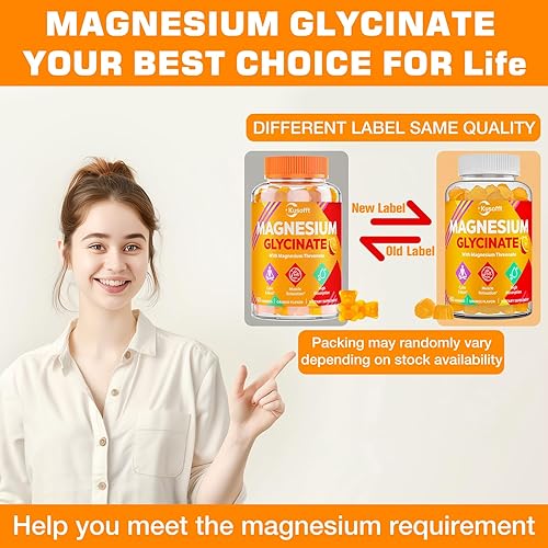 Miniatura 6 de Gomitas de glicinato de magnesio de 1500 mg  Gomitas de magnesio sin azúcar para mujeres y hombres, con L-teanina, Ashwaganha, para energía,