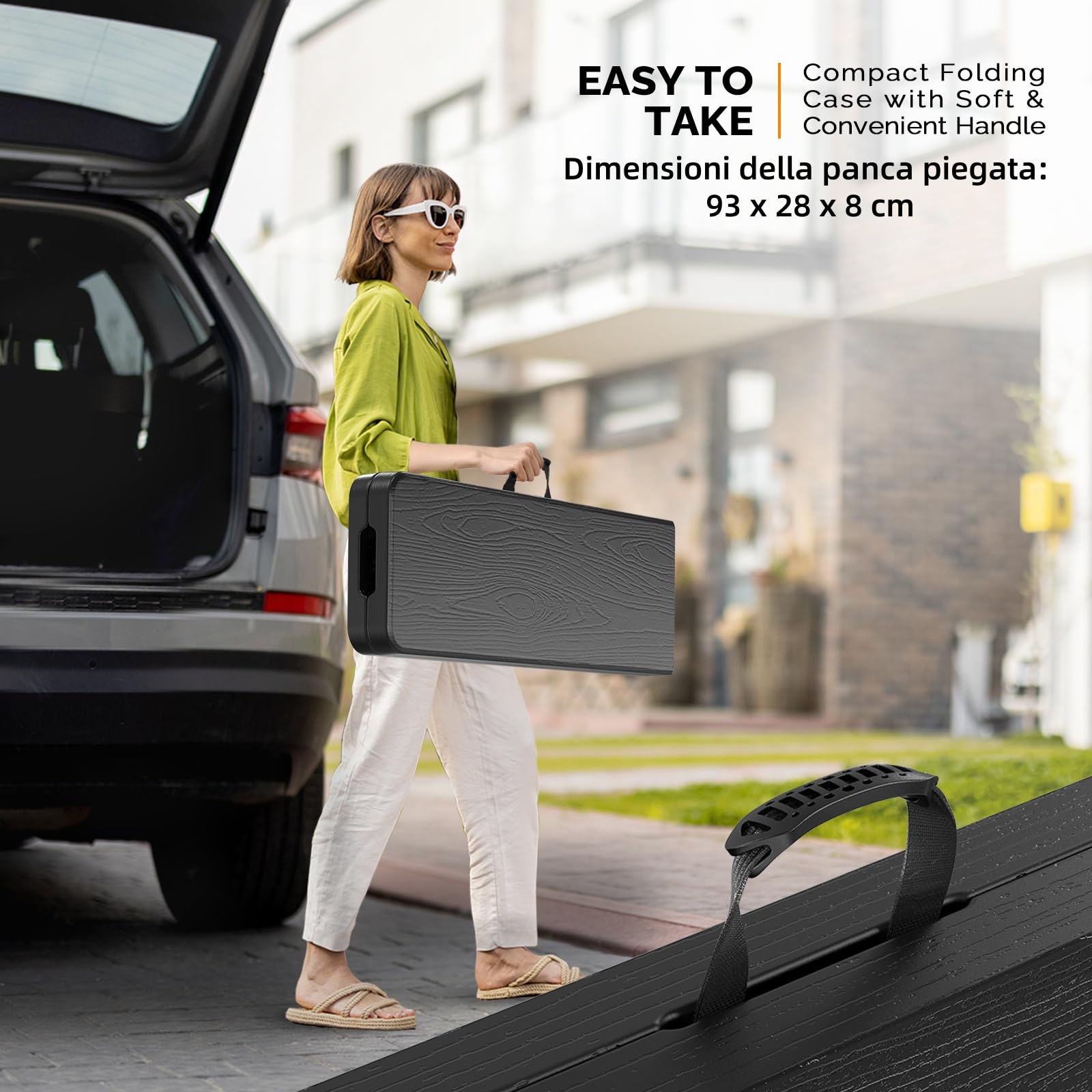 Bonnlo Panca Pieghevole in Plastica da Esterno 183 x 30 x 42cm, Sedia da Campeggio, Panchina da Campeggio Portata 270kg (2, Nero)
