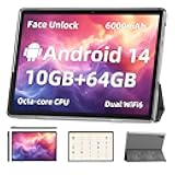 Android 14 Tablet,10 inch Tablets, Octa Core CPU, 10GB+64GB+512GB Expansion, 1280x800 Display Screen, Wi-Fi6, Dual Camera, 6000mAh Battery Tablet PC,Widevine L1 Google Kids Space (Gray Case)