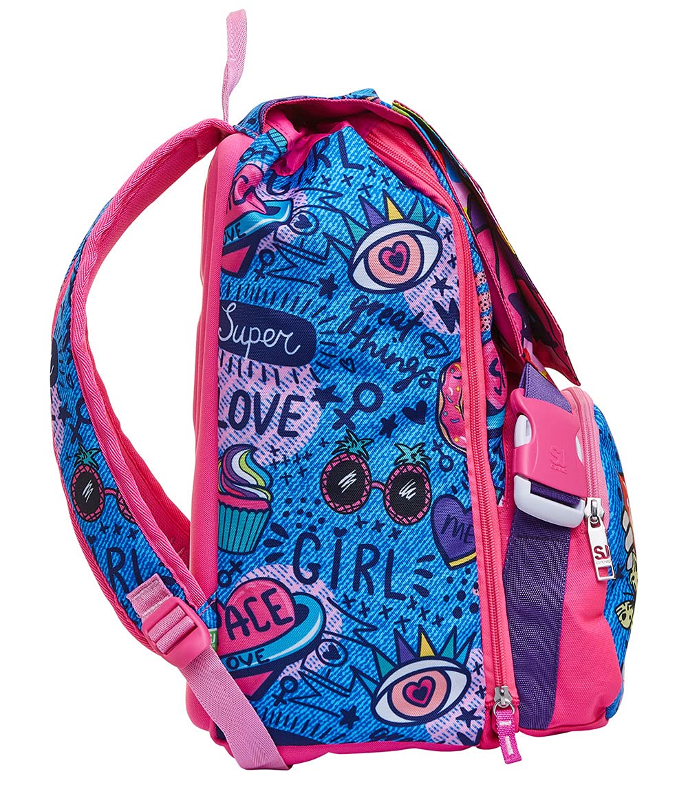 SJ GANG Backpack, Expandable Knapsack, for 1st Grade Kids - Girls&Boys, Large Capacity, For School, Sport & Free Time, with Flip-System Italian Design, pink/pattern