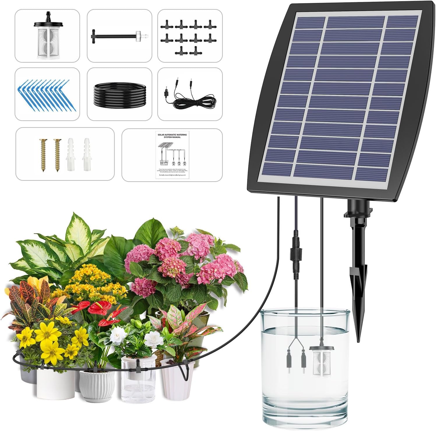 Solar Drip Irrigation System - Supports 20-30 Pots, 12 Timing Modes - Drip Irrigation Kit,Automatic Plant Garden Watering System for Outdoor Plants,Garden, and Potted Plants
