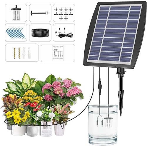 Solar Drip Irrigation System - Supports 20-30 Pots, 12 Timing Modes - Drip Irrigation Kit,Automatic Plant Garden Watering System for Outdoor Plants,Garden, and Potted Plants