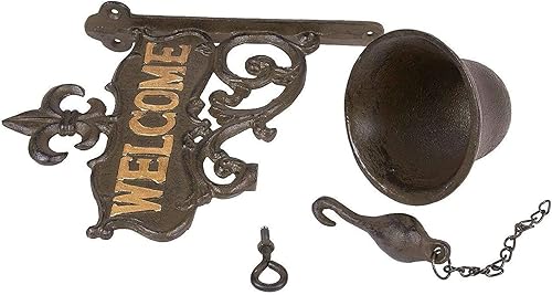 Miniatura 3 de Juvale Campana de cena para exteriores, 6.7 x 8.9 x 0.8 pulgadas, hierro fundido negro, estilo antiguo, campana de bienvenida al aire libre para