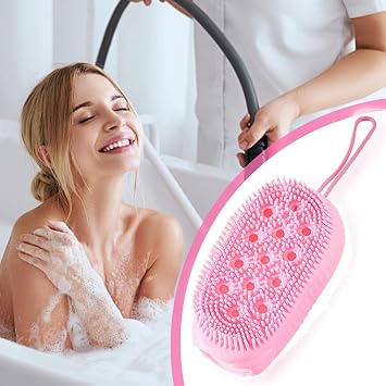 Silicone Shower Scrubber - Silicone Body Brush | Soft Skin Cleansing Brush | Double-Side Massage Bath Scrubber | Ergonomic Back | Shower for Body for Travel Home Use