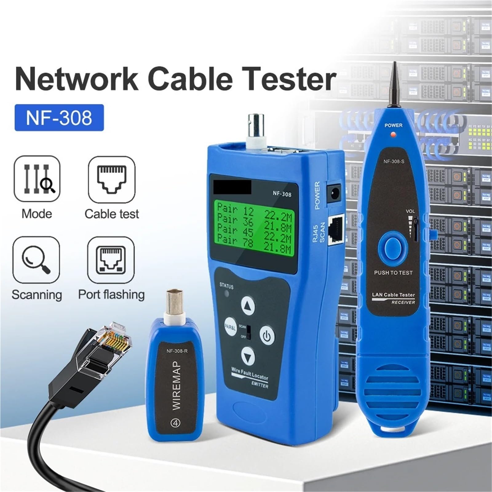 Tester per cavi di rete, Tester Per Cavi Di Rete, RJ45 RJ11, Misuratore, Lunghezza, Mappatura, Display LCD, Strumenti Test