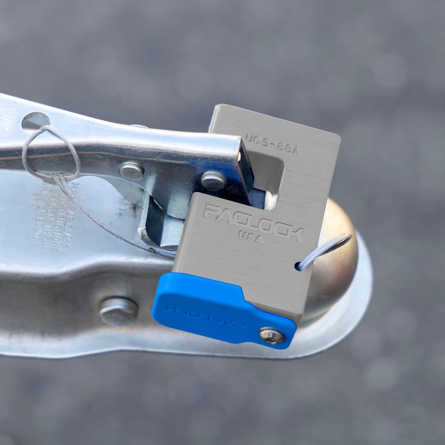 PACLOCK's 88-Series Shrouded Trailer Coupler Lock, UCS, High Performance 6-Pin Cylinder, Keyed Differently w/ 2 Keys, Stainless Steel