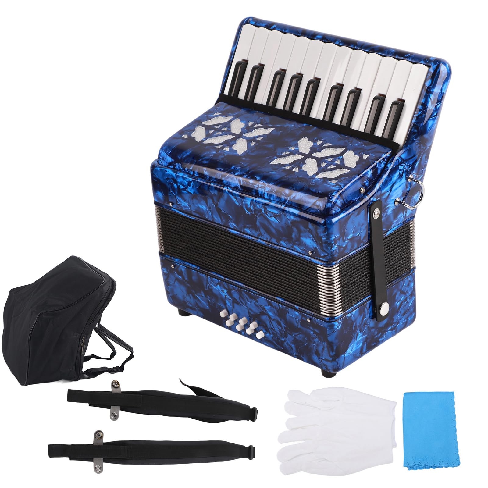 Acouto Akkordeon, 22 Tasten, 8 Bässe, Zelluloid-Musikinstrument, Spielzeug für Heim-Bühnenauftritte, Dunkelblau, Reines Klangpräzises Akkordeon, Handakkordeon, (Dunkelblau)