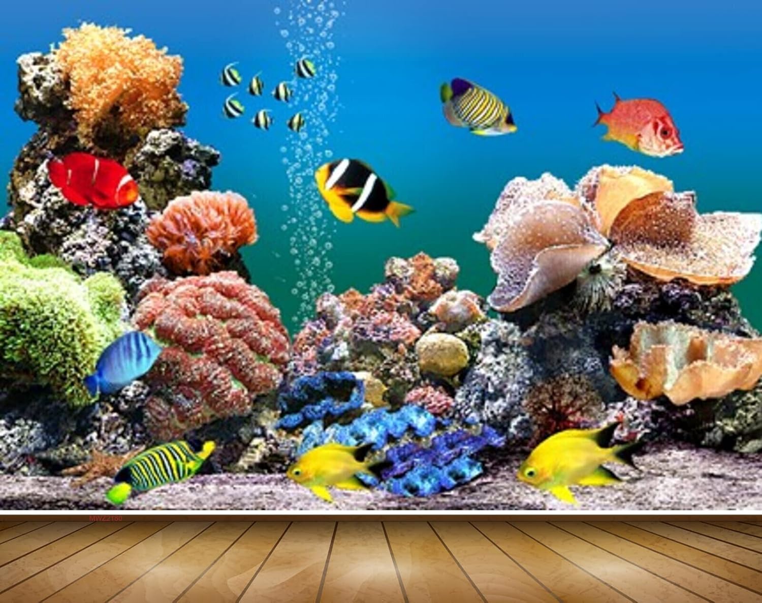 MWZ2180 Sea Fishes Anemones Bubbles Underwater Ocean Water HD 3D Wallpaper for Bedroom, Hall[5 ft x 4 ft] / [152 cm x 122 cm]