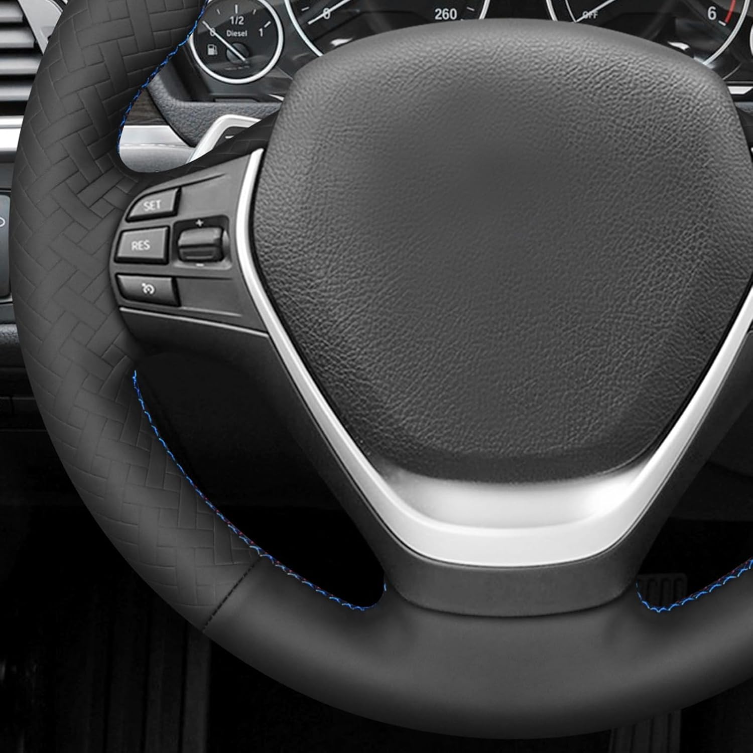 MEWANT Hand Stitch Black Solid Embossed Faux Leather Steering Wheel Cover for BMW 2Series F22 F23 F30 F34 F32 F33 F36