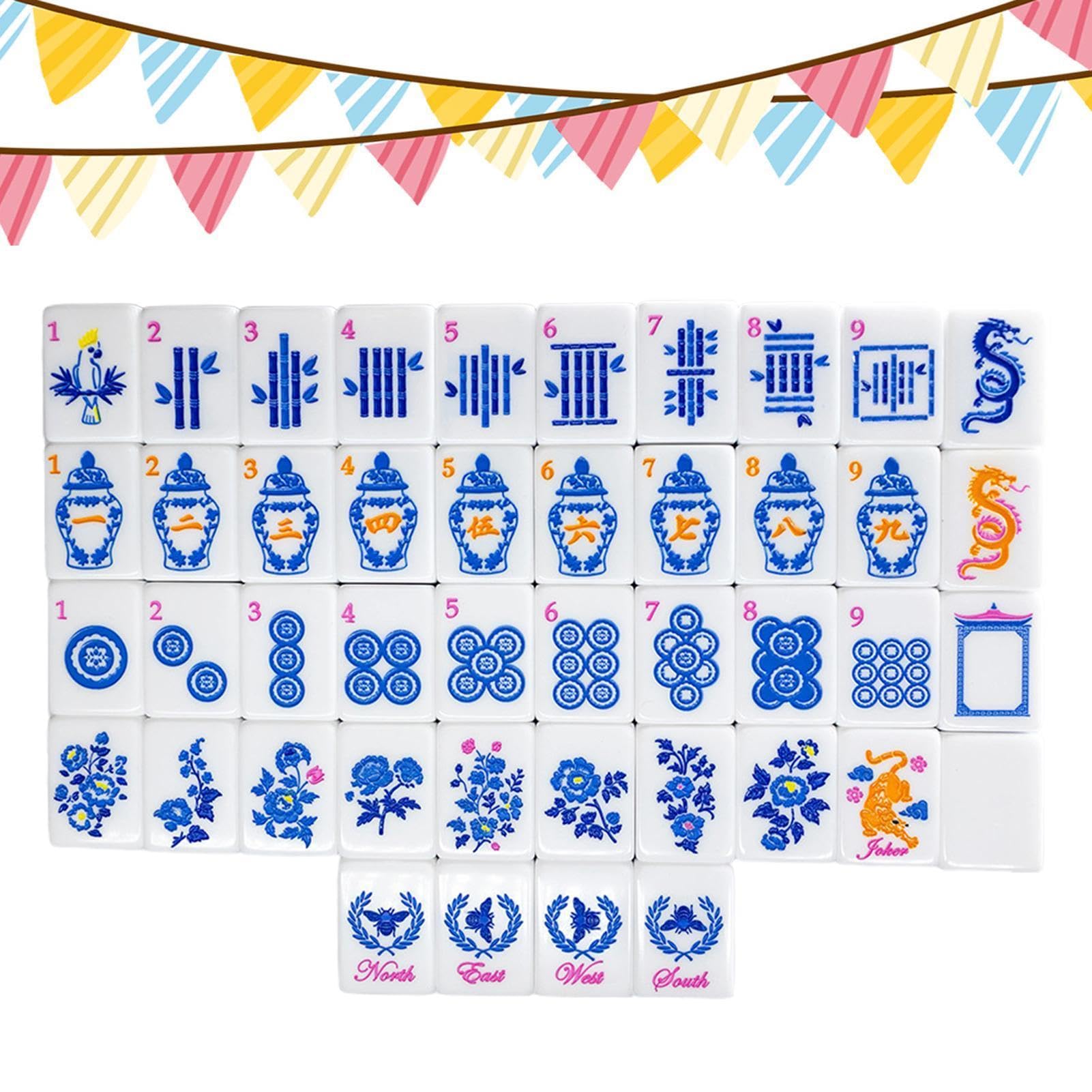 Generisch Mahjong-Set 160-teiliges, graviertes Acryl-Gesellschaftsspiel | Mahjong-Steine-Set Für erfahrene Spieler und Anfänger, Partys, Erwachsene, Schwimmbad, Reisen, Ausflüge und Zuhause
