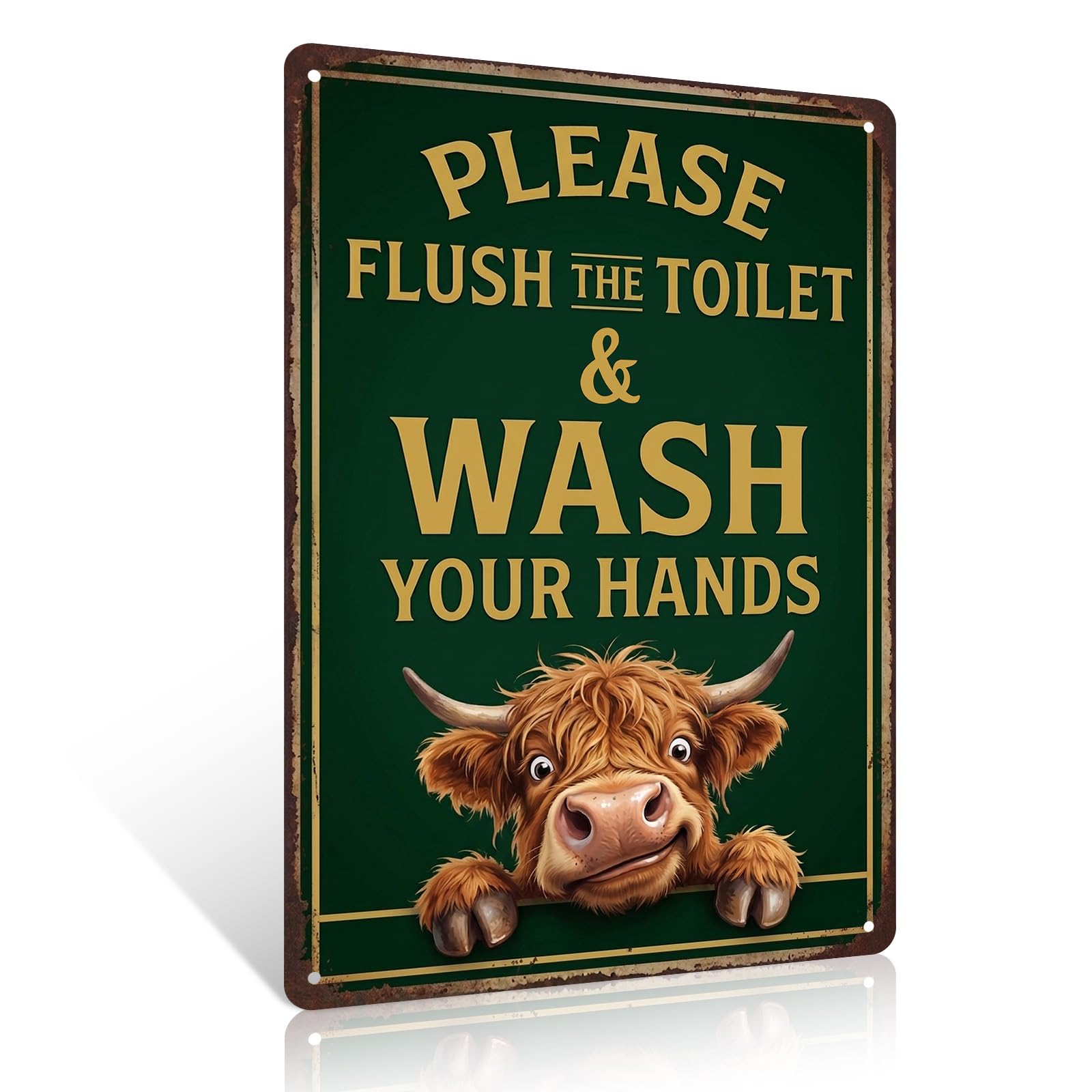Ulord Highland Cow Metal Sign 8x12 Inches Funny Bathroom Wall Art