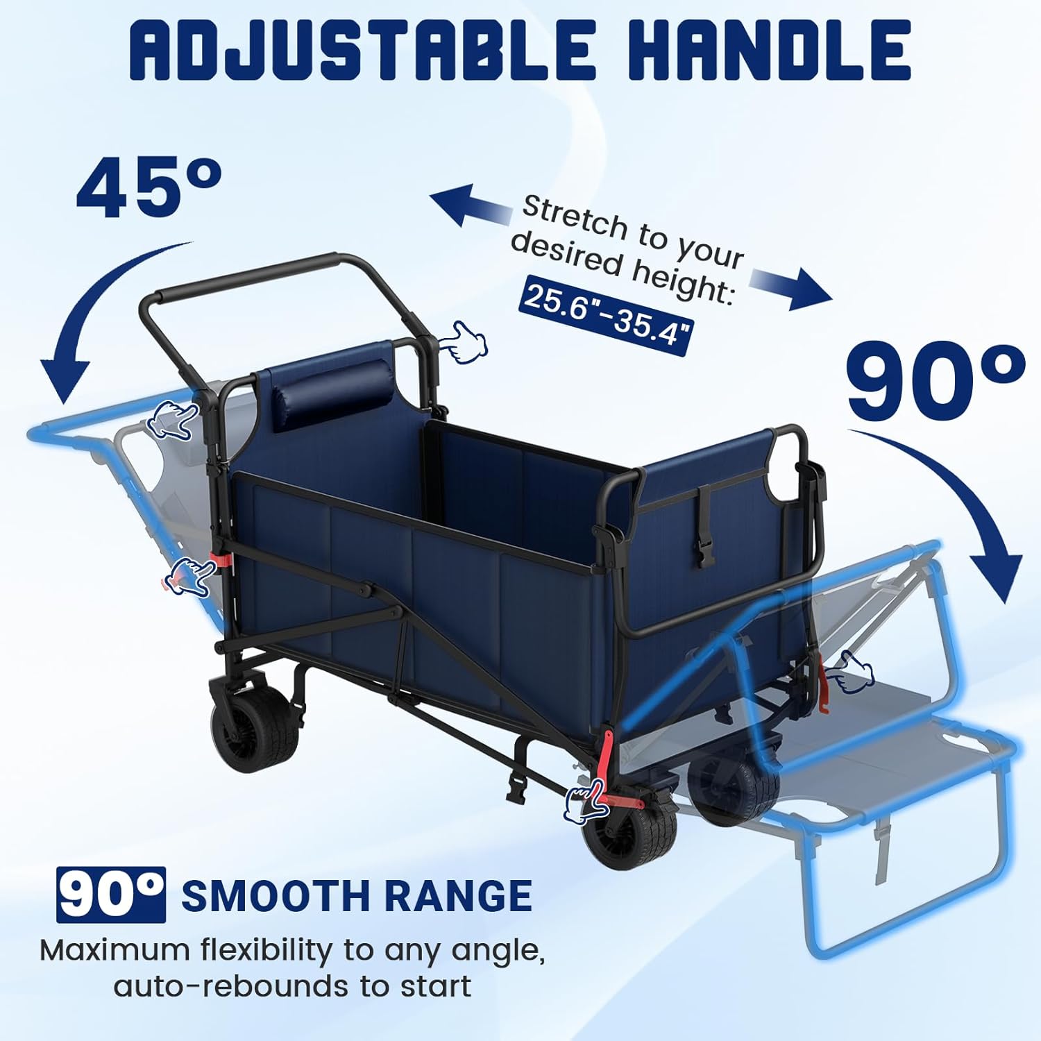 LEVELEVE Heavy Duty Folding Wagon - 2-in-1 Collapsible Cart, 650lb Capacity, All-Terrain Wheels w/Brakes & Side Pockets (Blue)