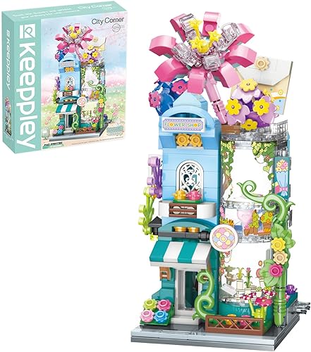 QMAN Bloques de construcción para niñas, kit de construcción de flores, juguete educativo de construcción de vista de calle, juguete para niñas de 6