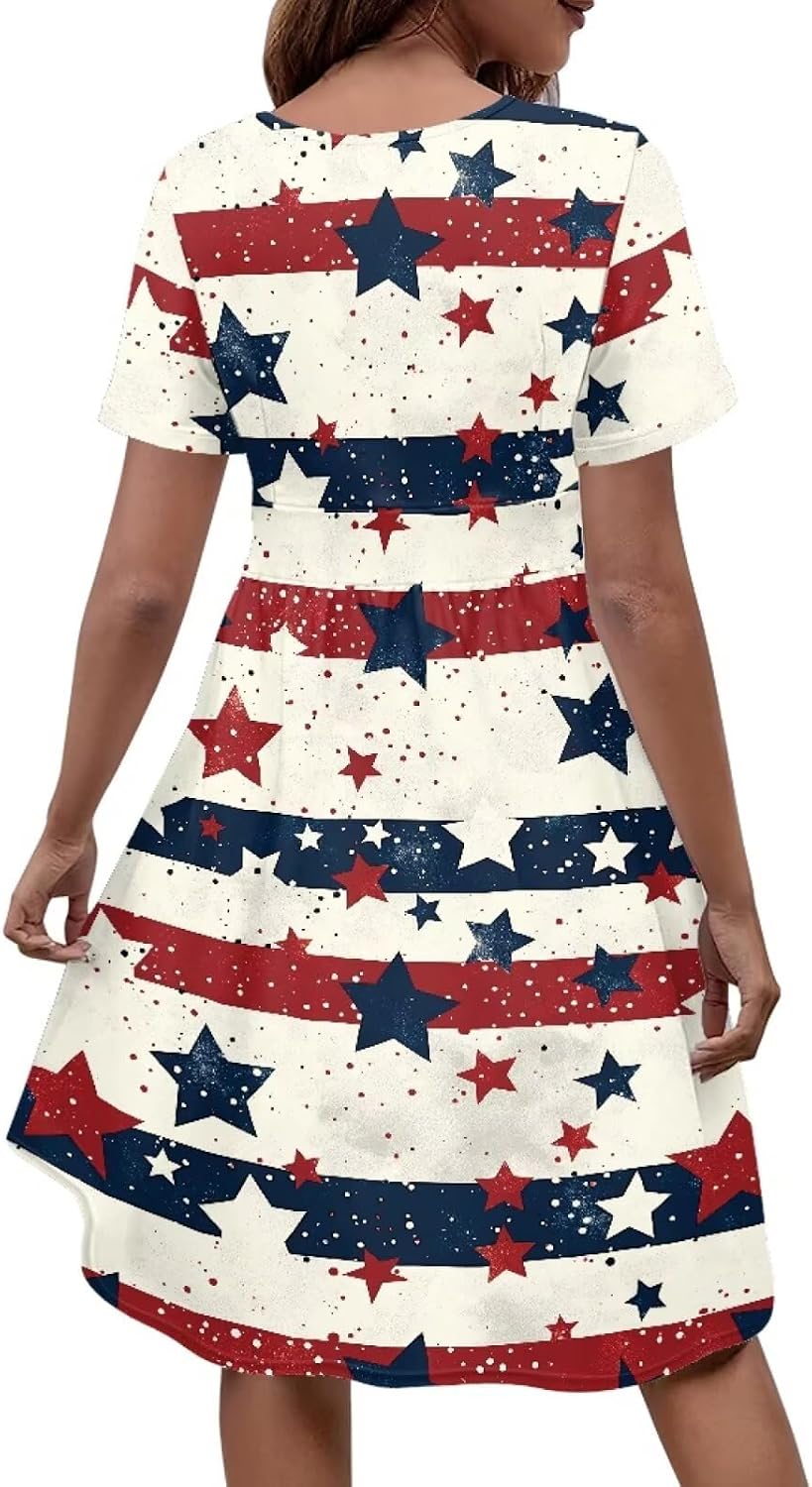 Beauty Collector Women's Short Sleeves Novelty V Neck Dress with Pockets