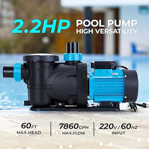 Miniatura 2 de Bomba de piscina interiorsobre el suelo, bomba de piscina autocebante potente de alto flujo, 2.2HP 6950 GPH 220V