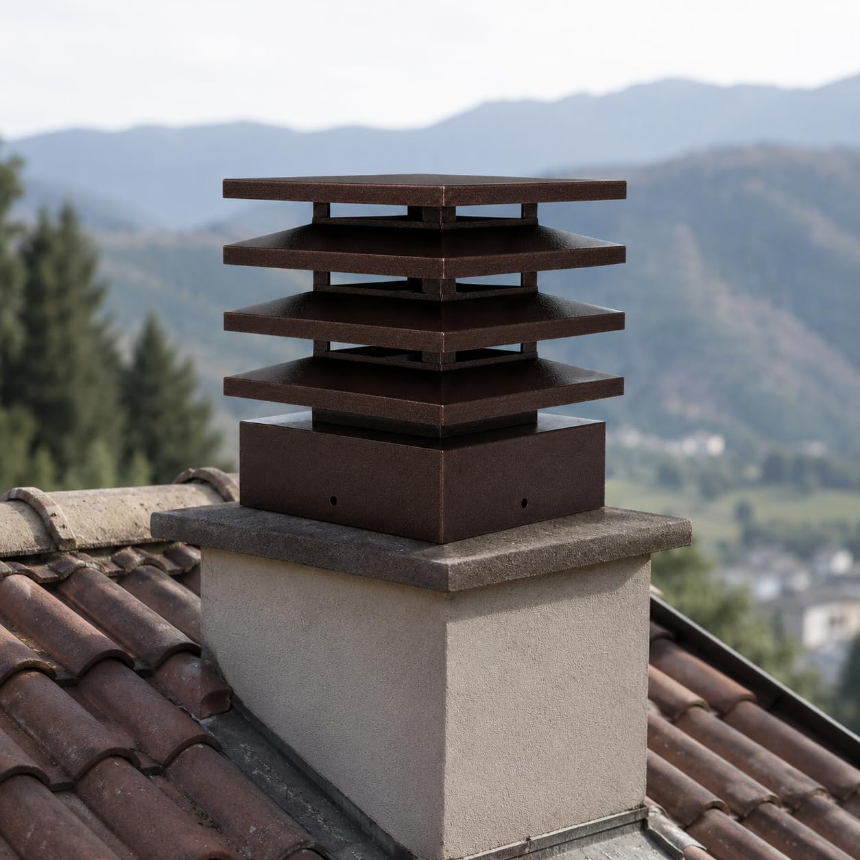 MAKA Comignolo Architettonico, Terminale per Canna Fumaria Camino Stufa a Legna Pellet e Gas, Cappello Antipioggia Design Architettonico (500x500 mm - TDM)