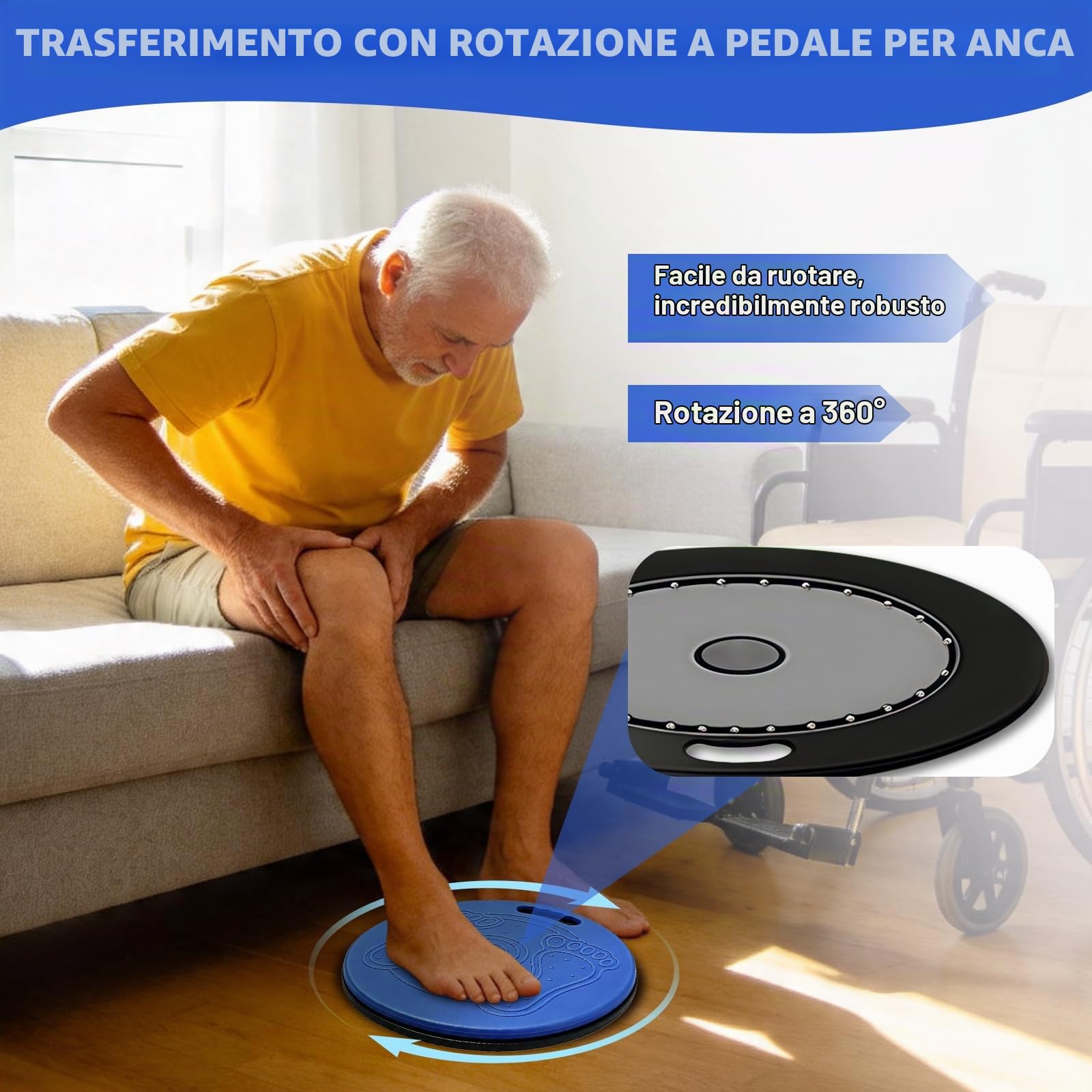 Tavola di Trasferimento Rotante, Disco Girevole Antiscivolo Trasferimento Del Paziente Dalla Sedia A Rotelle Al Letto, Bagno, Toilette E Auto, Piastra Di Trasferimento Girevole A 360°