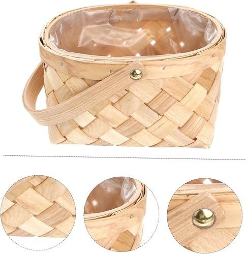 Miniatura 8 de Cabilock Cesta de Pascua Cesta de mano simple Cesta de picnic Astillas de madera tejida Cesta de almacenamiento de virutas de madera Cesta de
