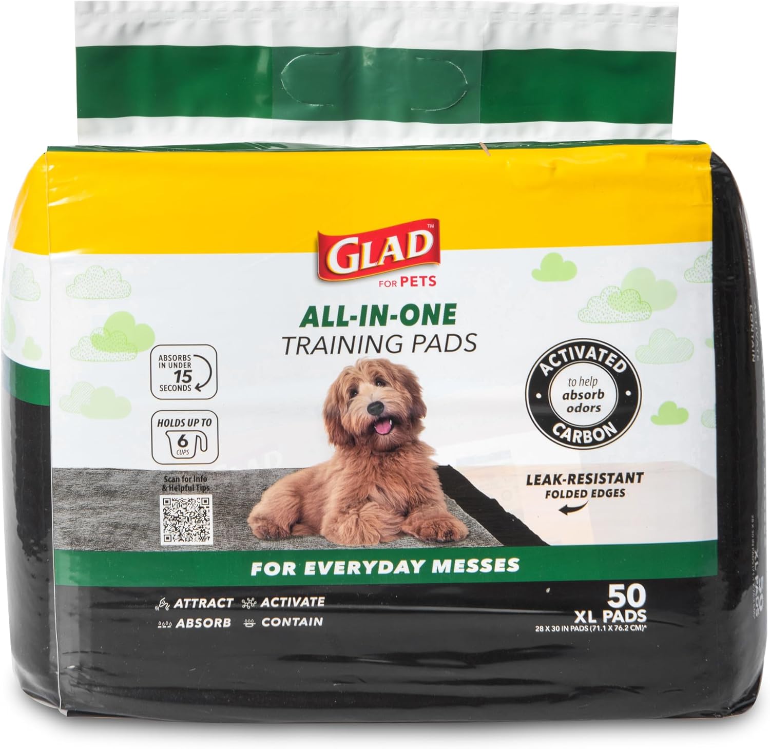 Glad for Pets JUMBOSIZE/XL Charcoal Puppy Pads, AllinOne Black Training Pads That ABSORB & Neutralize Urine Instantly New & Improved Quality, 50 Count (Pack of 1) Glad for Pets JUMBOSIZE/XL Charcoal Puppy Pads, AllinOne Black Training Pads That ABSORB & Neutralize Urine Instantly New & Improved Quality, 50 Count (Pack of 1)