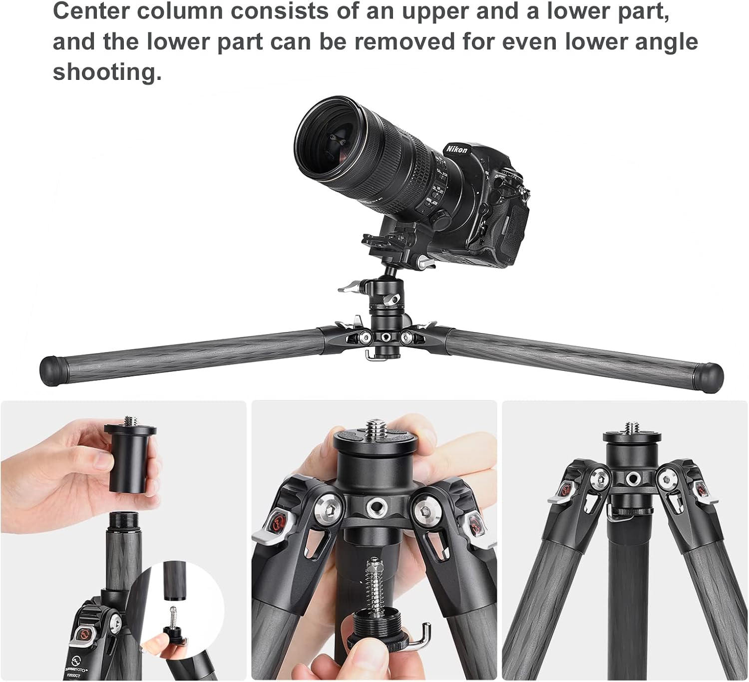 SUNWAY TT2650CE 5-Sections Carbon Fiber Travel Tripod for Ipad, Phone, DSLR Camera, Small and Flexible, with 25mm Ball Head
