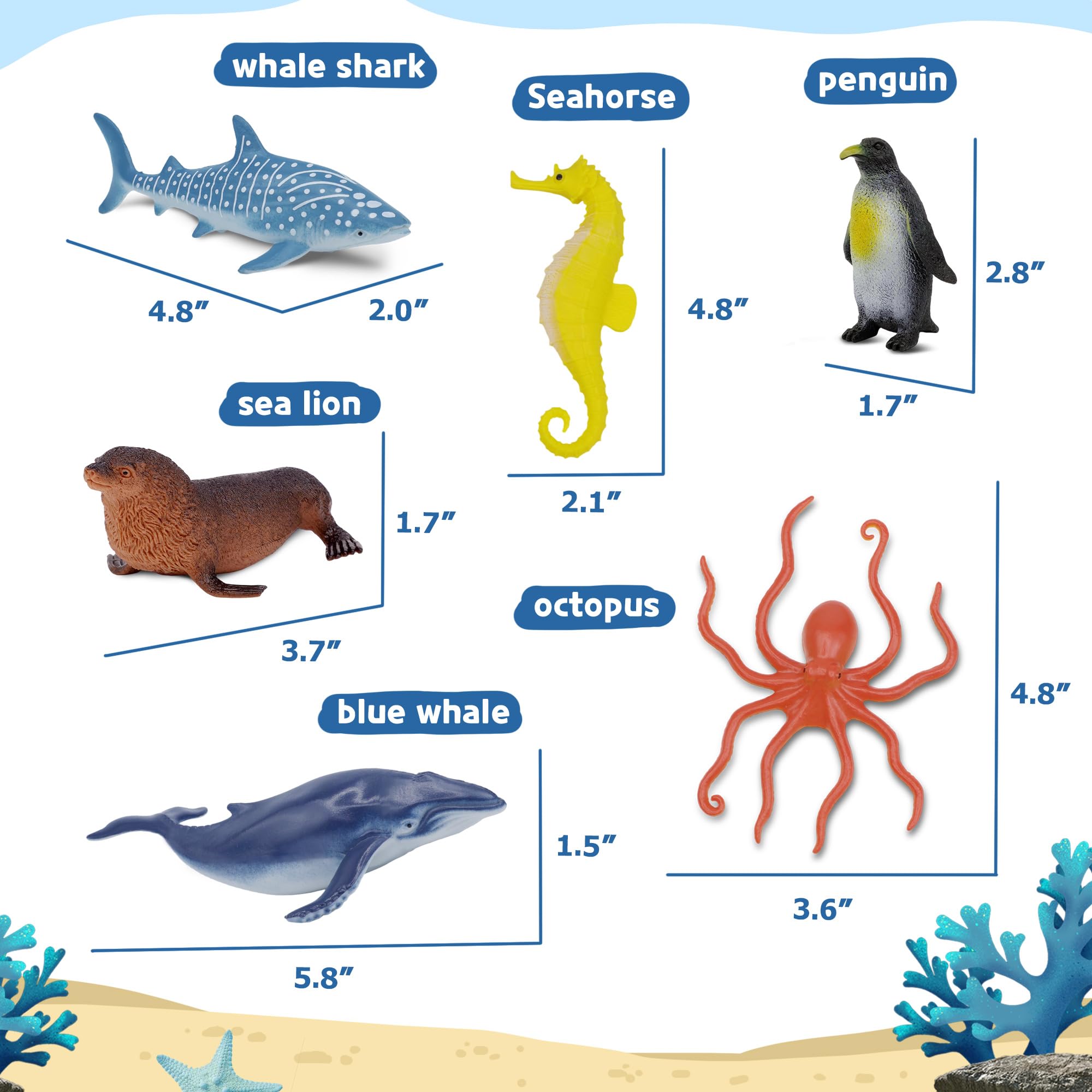 Ozean-Meereslebewesen-Spielzeugfiguren-Set für Kinder, 12-teilig, realistische Meerestiere mit Hai, Delfin, Meeresschildkröte, Pinguin – Meerestierfiguren für Jungen, Mädchen und Kleinkinder