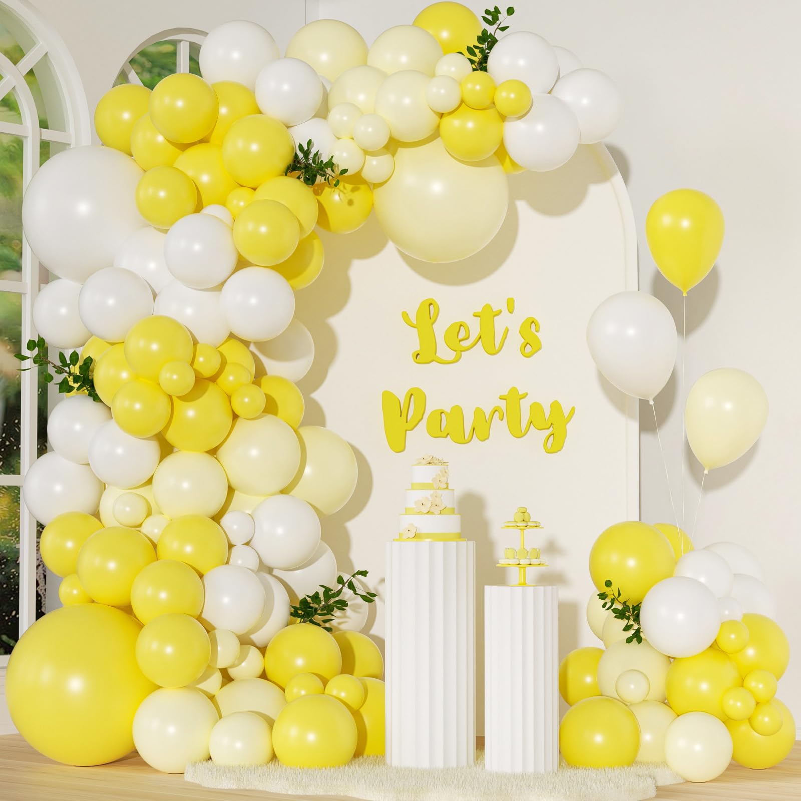 Photo 1 of 128pcs Yellow Balloon Arch Kit with Pastel Yellow and White Balloons for Lemon Bee Themed Baby Bridal Shower Birthday Party Decorations