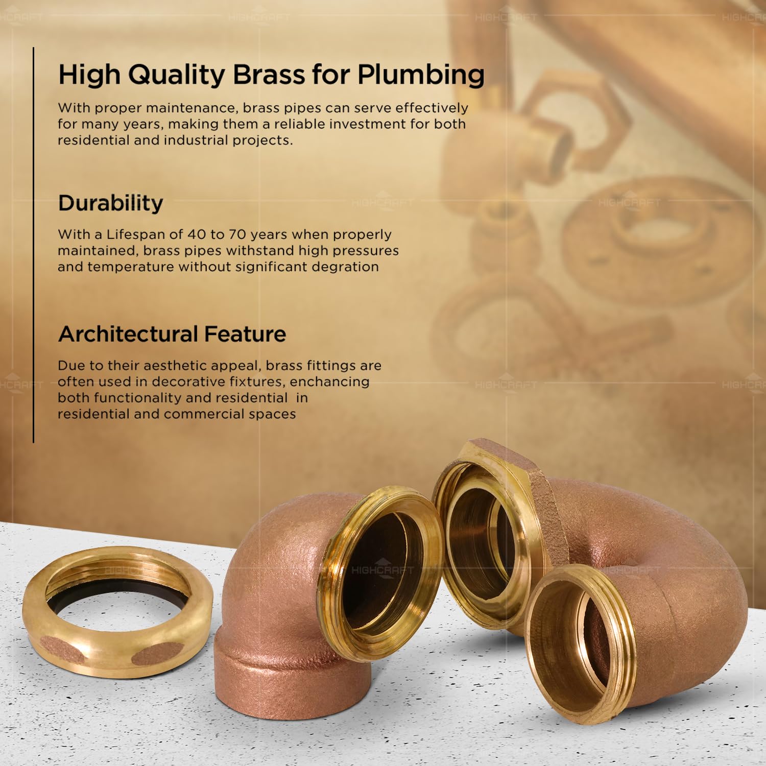 Highcraft Sifone in ottone modello LA 1-1/2 "SWT x 1/-1/2" sifone per lavandino del lavello, sifone in ottone per lavello da bagno, lavello da cucina, applicazioni di scarico tubolari per lavello da