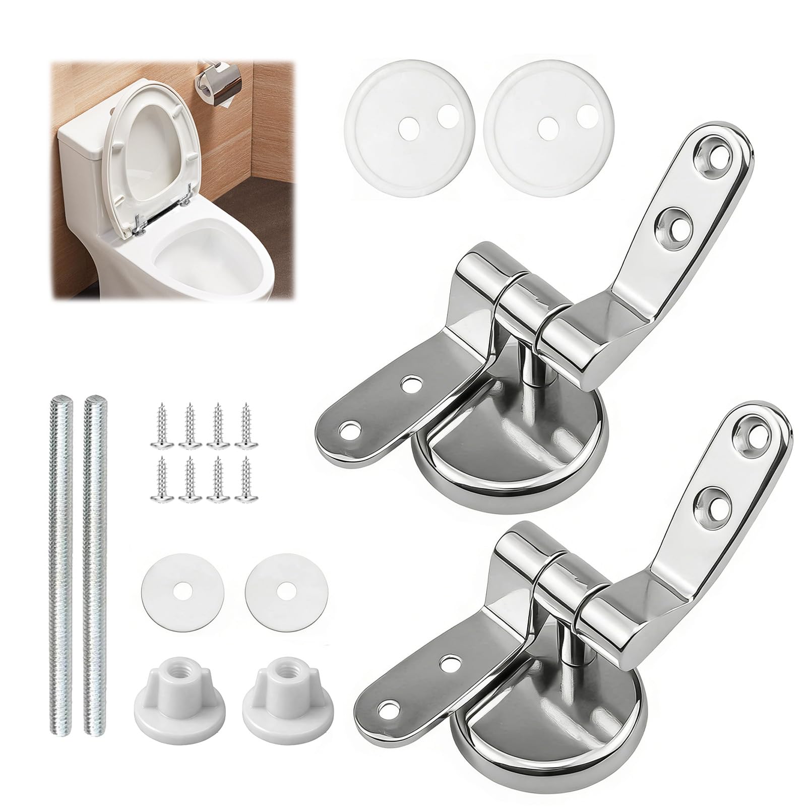 Toilet Seat Fittings Replacement Kit, Zinc Alloy Toilet Seat Hinges Chrome Finished Toilet Seat Hinge Fittings for Wooden Resin Universal Compatibility Rust-Resistant, Easy to Install
