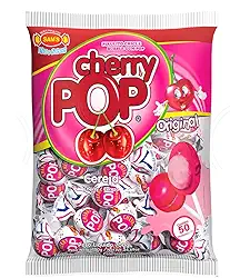 Pirulito Cherry Pop Cereja Recheio Chiclete c/50 - Sams