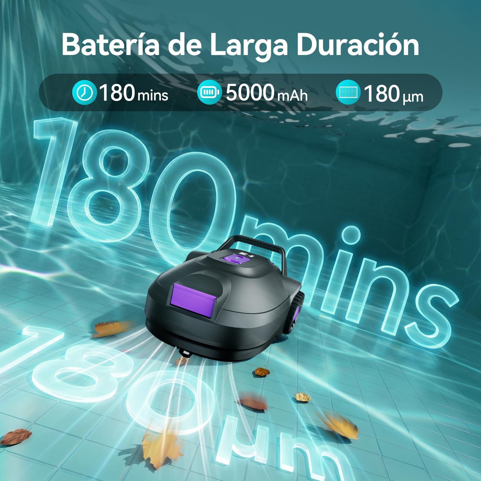 Redkey S200 Robot Piscina, Robot Limpiafondos Piscina Sin Cable con Doble Motore, Doble Succión, 180 Min de Limpieza, Estacionamiento Automático, para Piscinas de Fondo Plano 100 m²(Violeta)