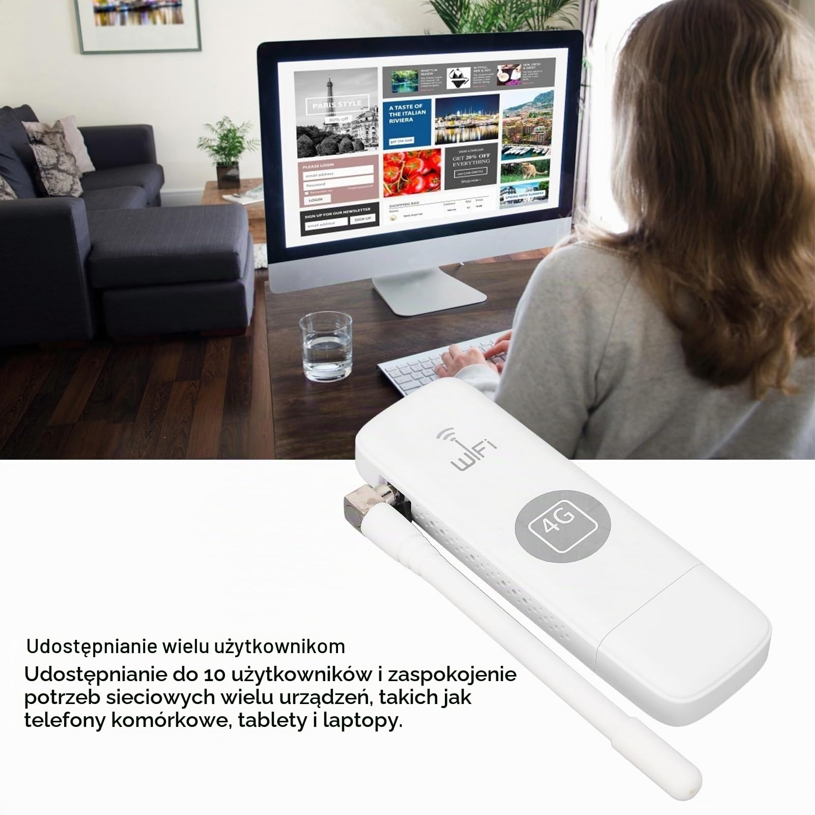 Przenośny Router, Router Wi-Fi USB 4G z anteną zewnętrzną, Mobilny Hotspot Wi-Fi z Gniazdem Karty SIM, Zasilanie Przez USB, Szyfrowanie WPA WPA2, do 10 Użytkowników, dla Europy i