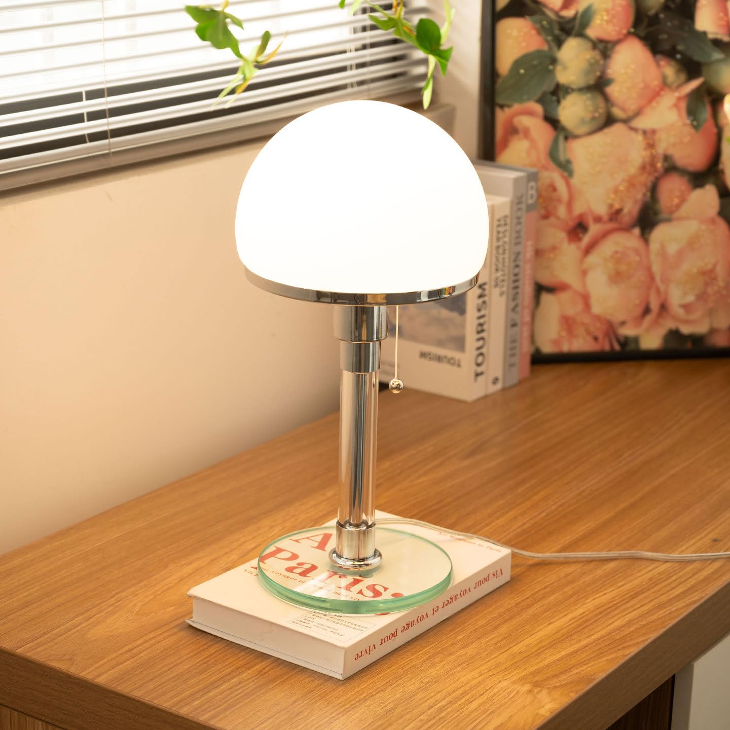 Moderne Nordische LED-Tischlampe,Pilz Lampe,Glas-Bauhaus-Tischlampe Pilzlampen Tischlampe mit 3 Helligkeitsmodi.