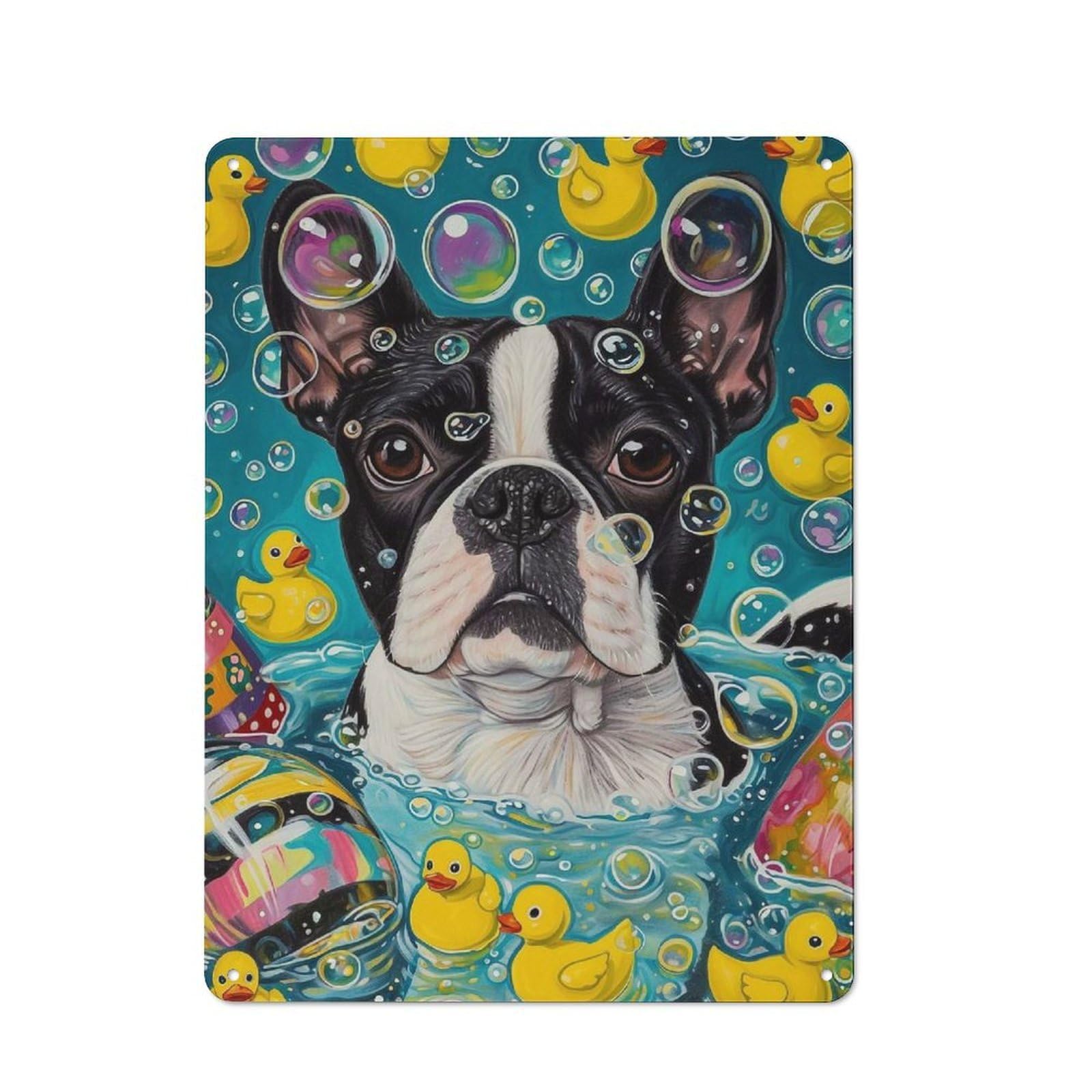 A Boston Terrier Dog Metal Wall Plaque 40x30cm, Simple Retro Office Wall Decor for Office, Study, Studio Or Hallway