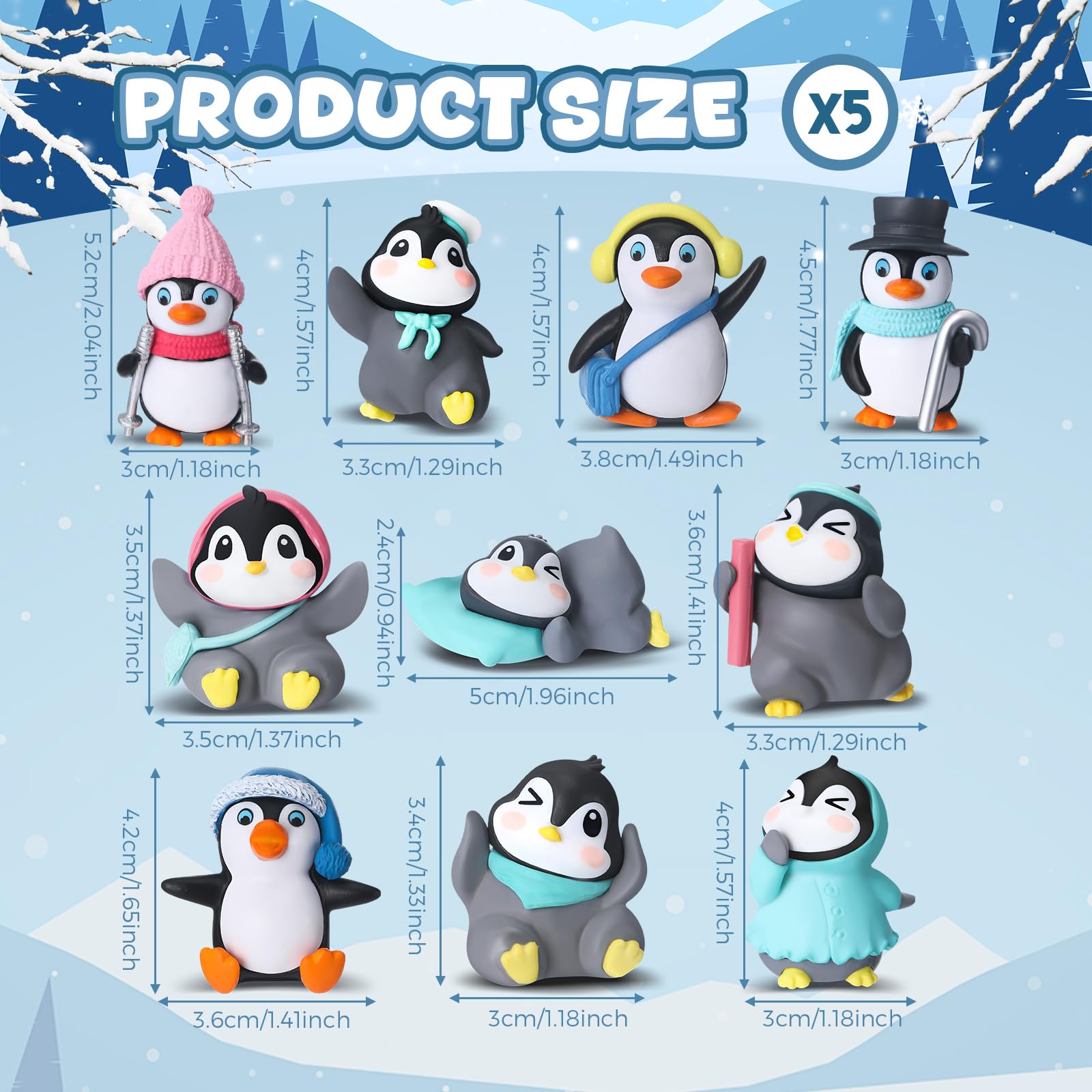Macarrie 50 Stück Pinguin-Figuren, niedliche Pinguin-Charaktere, Spielzeug, Arktis-Mini-Pinguin-Figuren, Sammlung, Spielset, Winter, kleine Cartoon-Pinguin-Kuchenaufsatz, für Jungen, Mädchen,