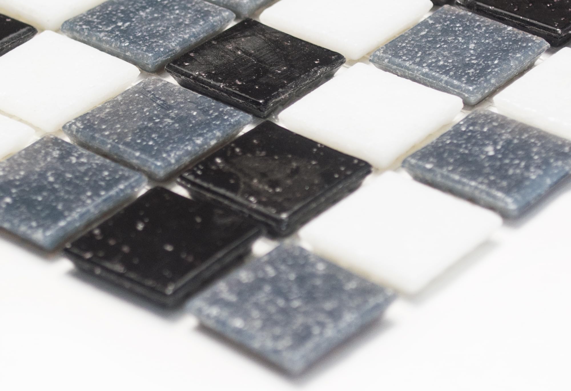 Mosaik Quadrat mix weiß/grau/schwarz Glasmosaik mit Effekt Spots Fliesenspiegel, Mosaikstein Format: 20x20x4 mm, Mattengröße: 327x305 mm, 10 Matten