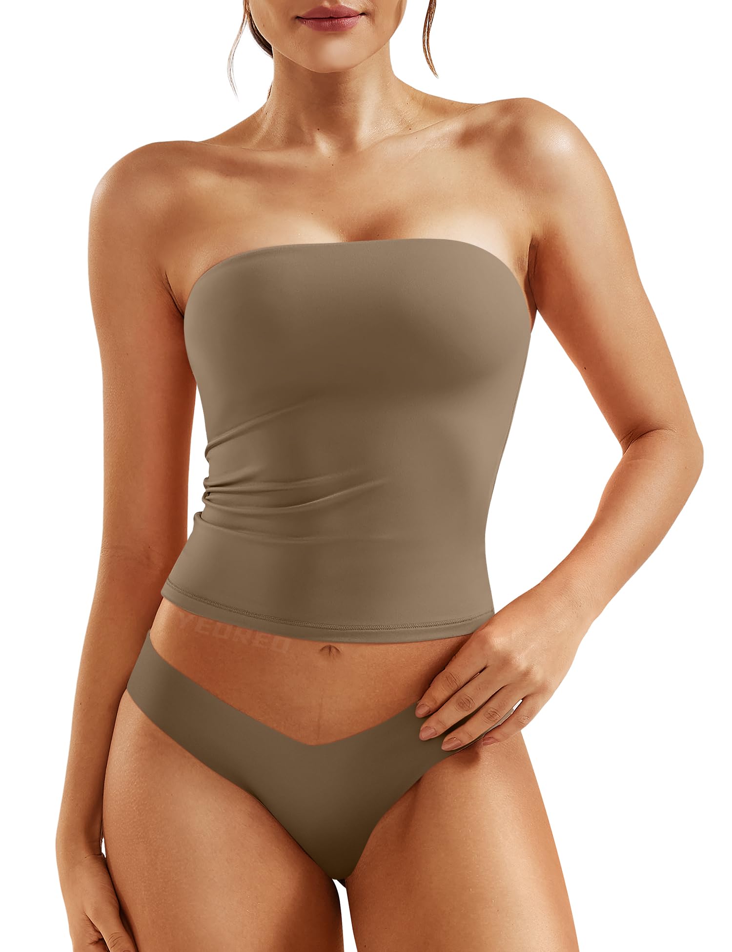 YEOREO Women's Double Lined Tube Tops Full Length Fitted Sexy Sophie Tops Strapless Non See Through Bandeau Going Out Shirts