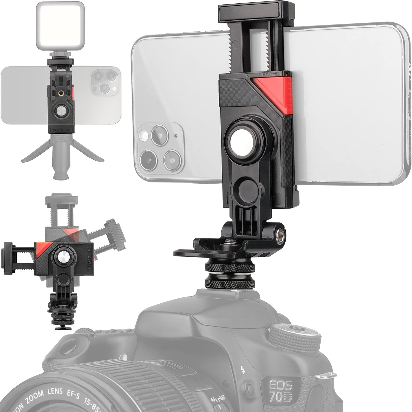 MAKINGTEC Camera Phone Hot Shoe Holder, Cell Phone Tripod Mount Adapter Cold Shoe Mount 360 Rotation for Camera Ring Light Microphone, Universal Phone Clamp for Vlogging Live Stream Photography