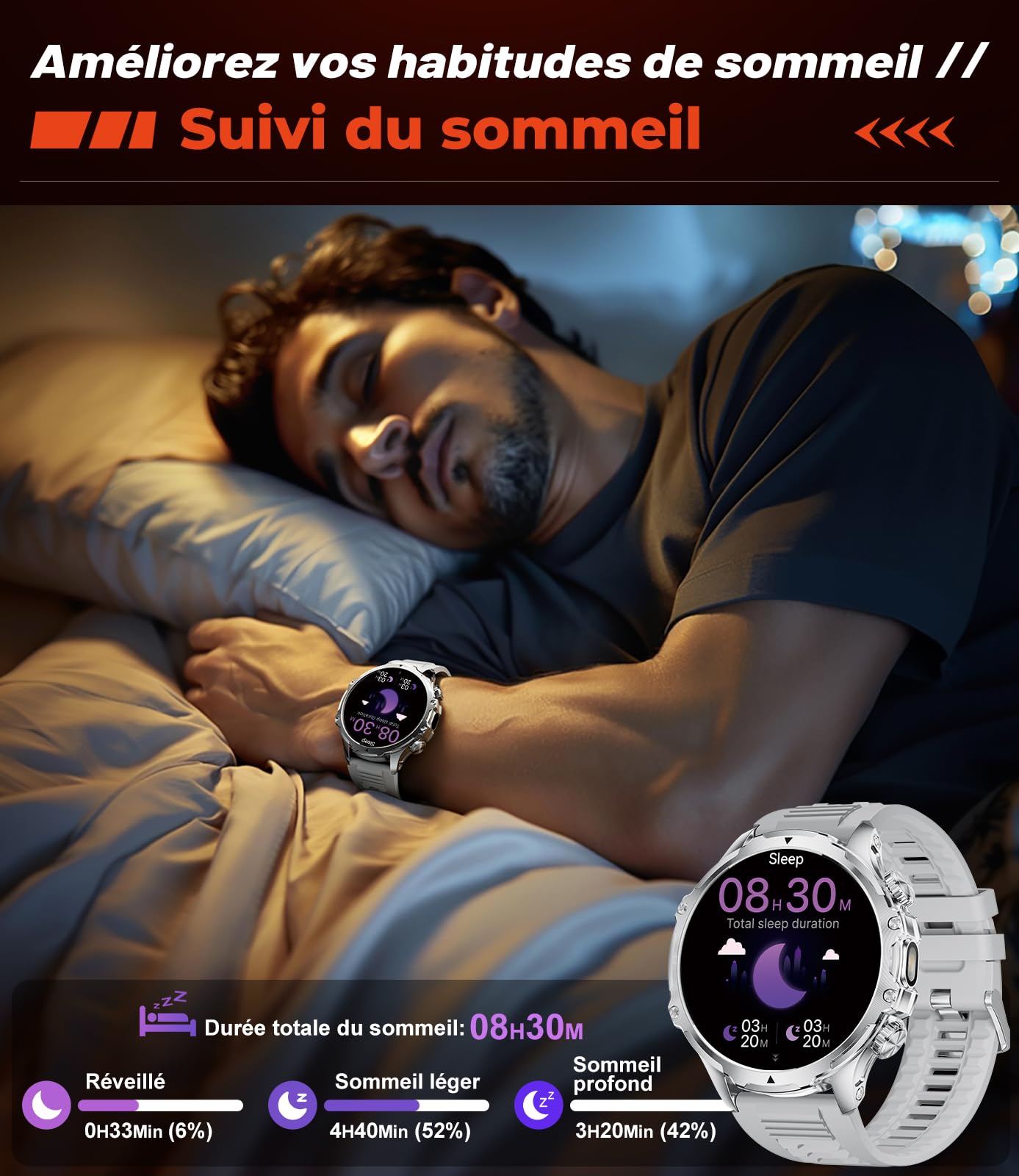 LIGE Montre Connectée Homme, Grand Écran HD 1,85''/800mAh/Torche LED, Smartwatch avec Appel Bluetooth, Étanche 5ATM, 110+ Modes Sportifs, Suivi Fréquence Cardiaque et Sommeil, Android iOS,FV15-E