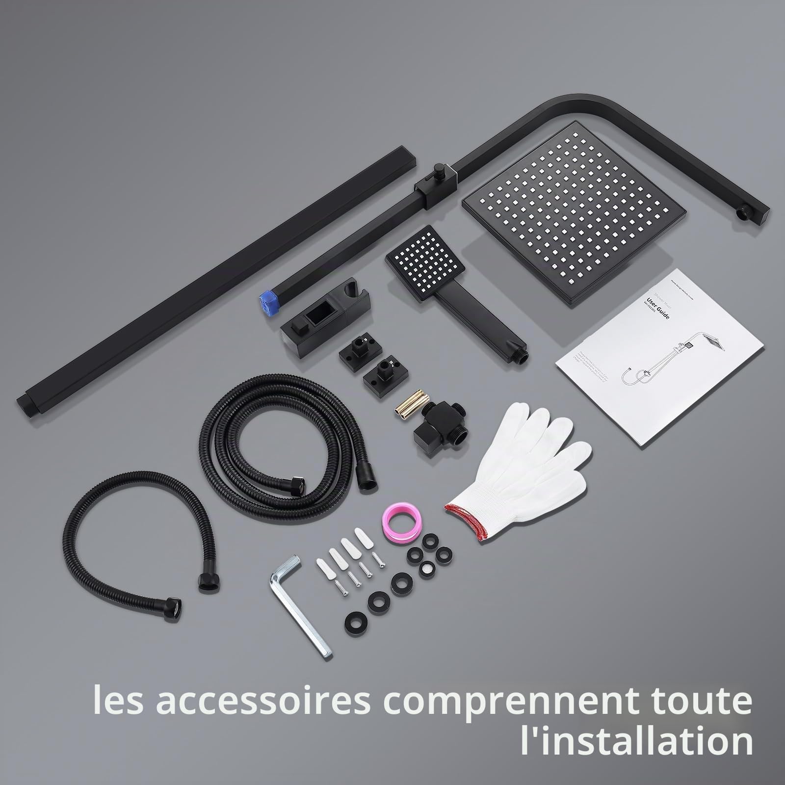 HOMELODY Colonne de Douche Noir Sans Mitigeur Pluie Mélangeur Acier Inoxydable Ensemble de Douche Salle de Bain Angulaire Ajustable Colonne Douche Sans Robinetterie avec Pommeau de Douche