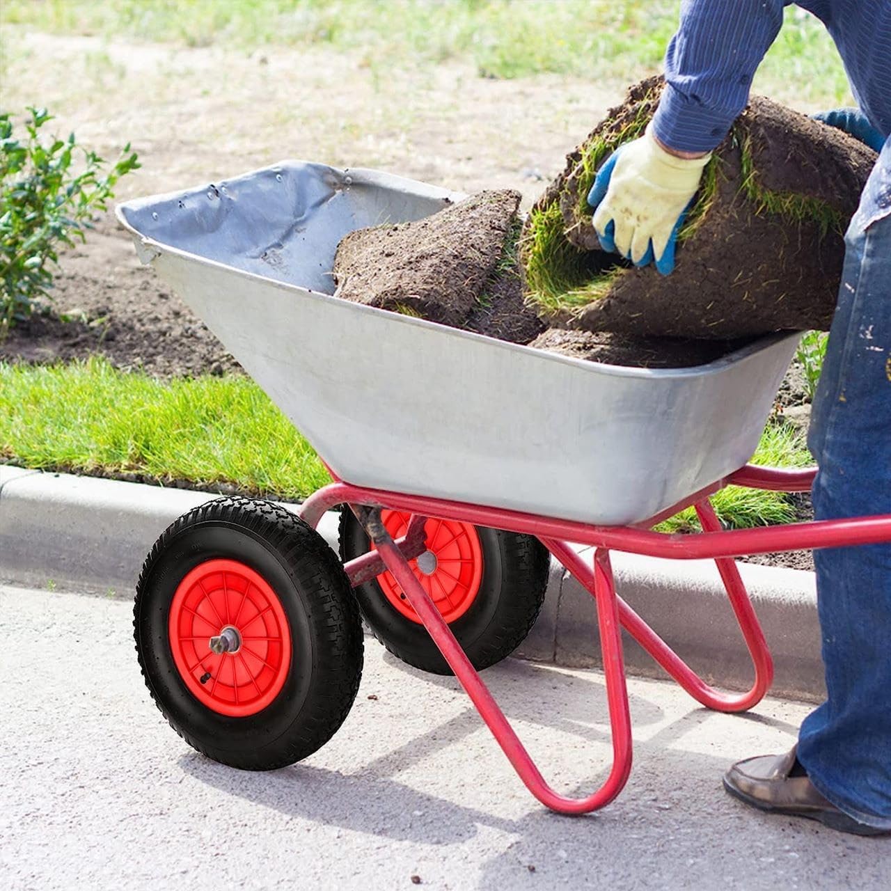 Schubkarrenrad aus Polyurethan, pannensicher, massives 3,50-8 Schubkarrenrad, robuster Ersatzreifen, komplett für Gartenwagen, Karre, Go-Cart, Anhänger, LKW, 35,6 cm