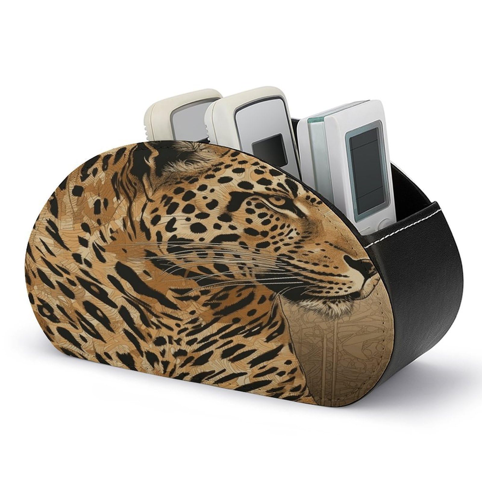 Btcowzrv Style Hand Drawn Leopard Remote Control Holder With 5 Compartments