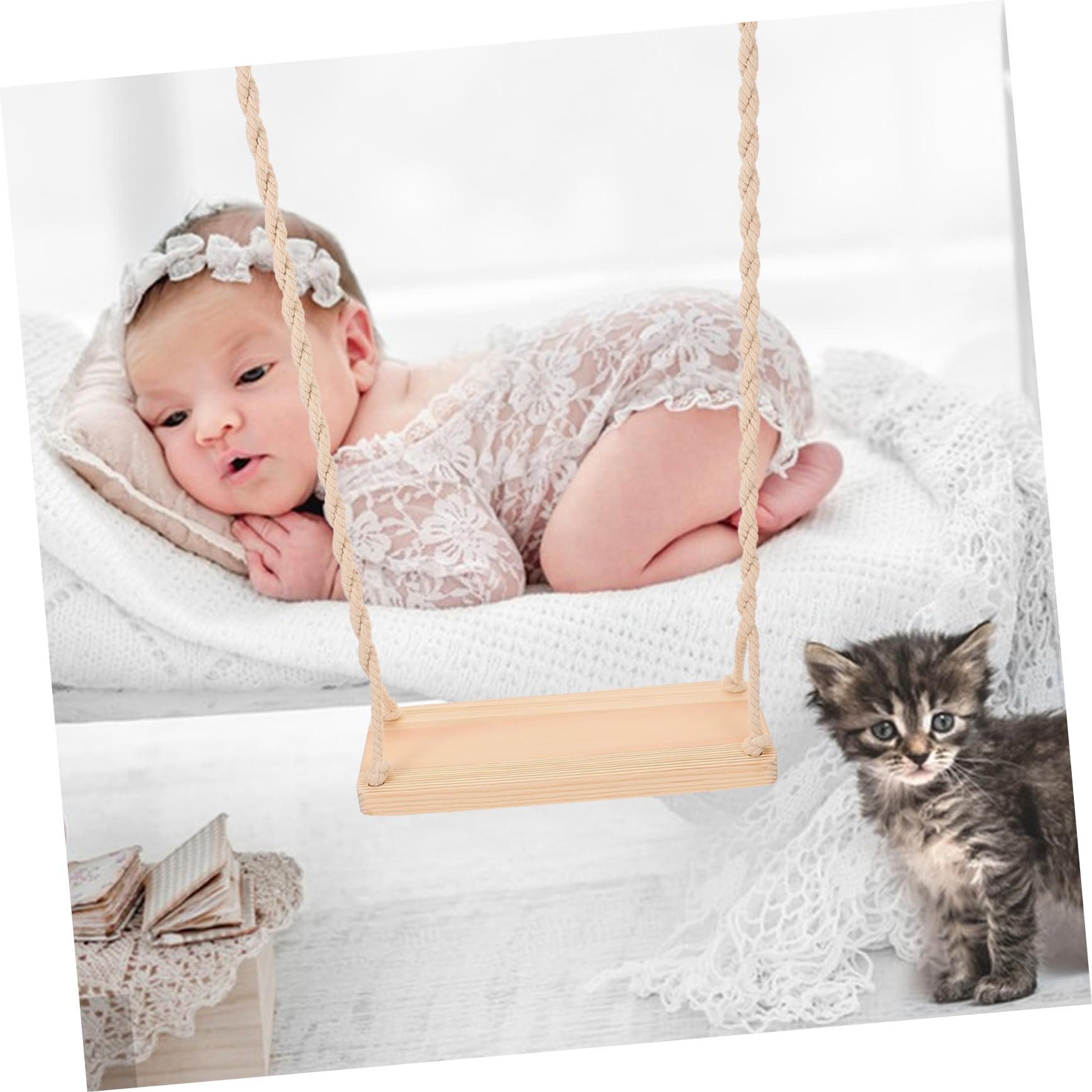 Toddmomy Columpio de Madera para Fotografía Accesorio Ligero y Portátil para Sesiones de Fotos Decoración Natural para Fotográfico y Muebles Infantiles