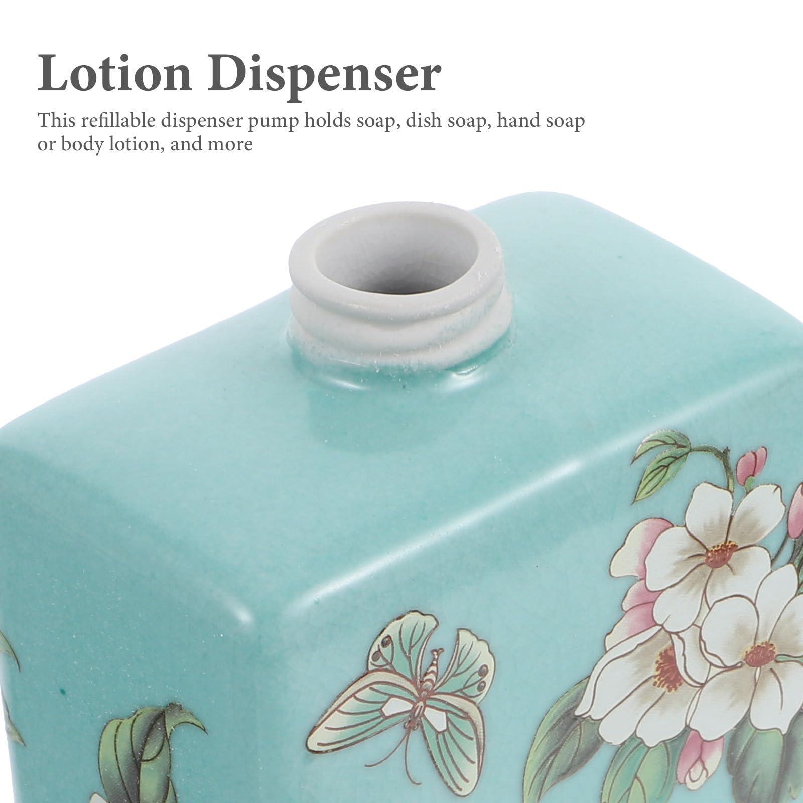 Healeved Dispenser di Sapone in Ceramica da 410ml con Pompa, Flacone Erogatore Ricaricabile per Shampoo e Bagnoschiuma, Contenitore Vuoto per Lozione e Sapone Mani in Bagno e Cucina