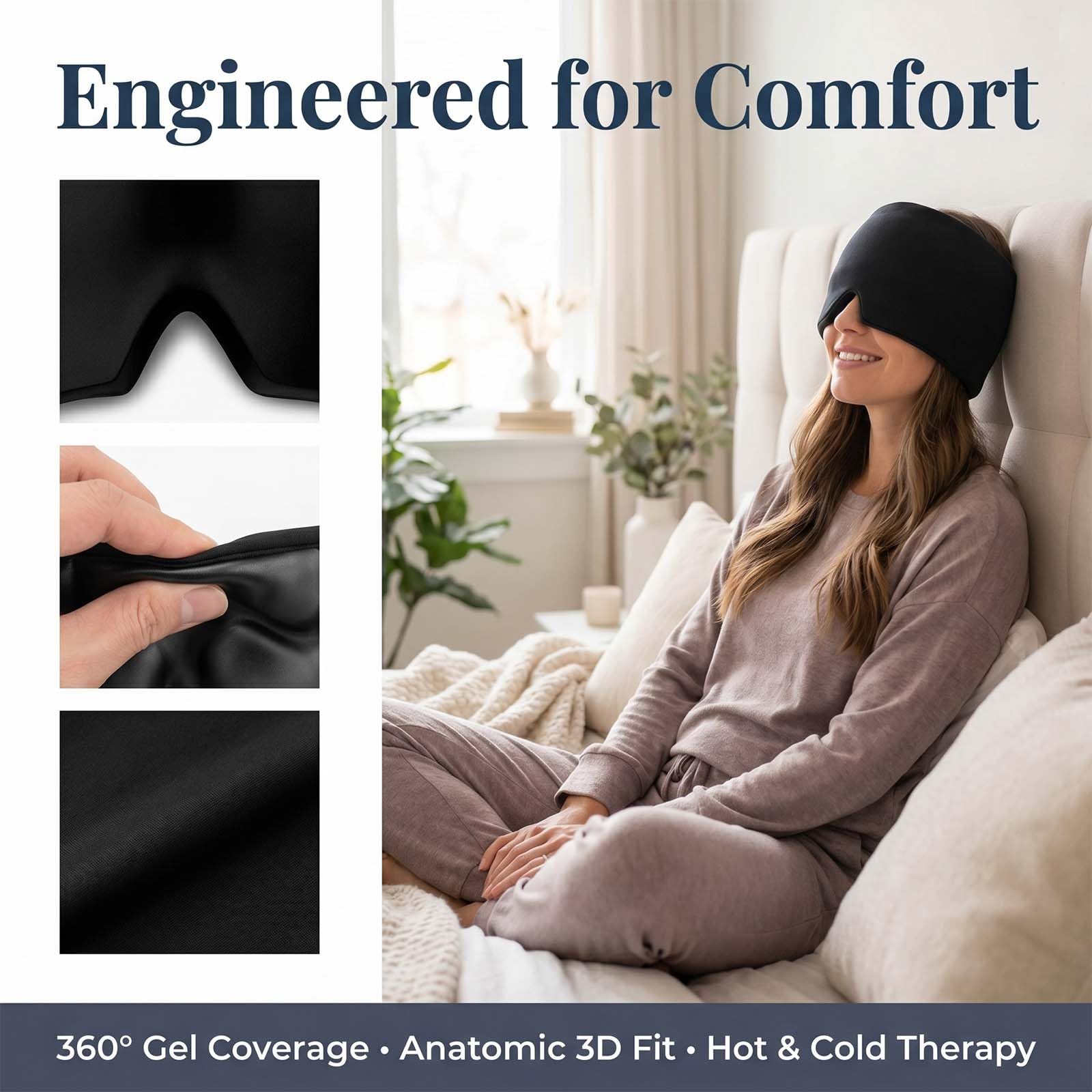 Migraña Gorro de Gel, 360° Gorro Migraña Frio Reutilizable de Compresas Frias y Calientes, Migraña Alivio Gorro, Gorro de Gel para Migrañas Alivio, Aliviar la Tensión y Dolore de Cabeza