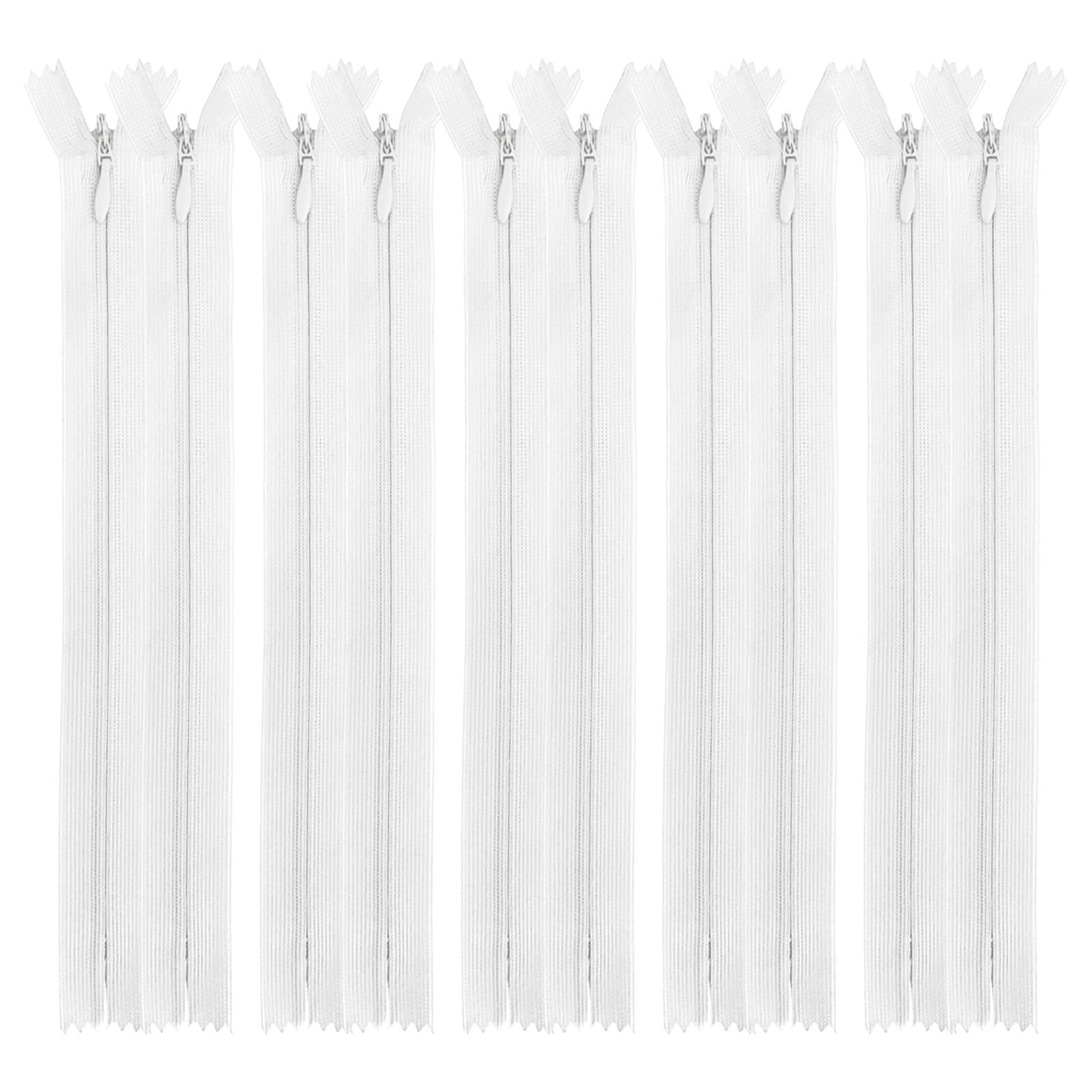 Fermetures éclair Nylon MARARDI - Lot De 10, 18cm, Blanc, Curseur Métal